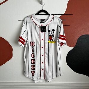 NWT Mickey Mouse #28 Baseball Jersey White Button Pinstriped Disney Store SZ S